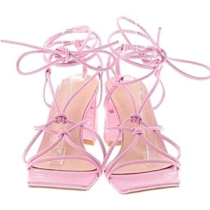 Pretty Little Thing Elegant Pink Strappy Women's Blocked Heels Sz10